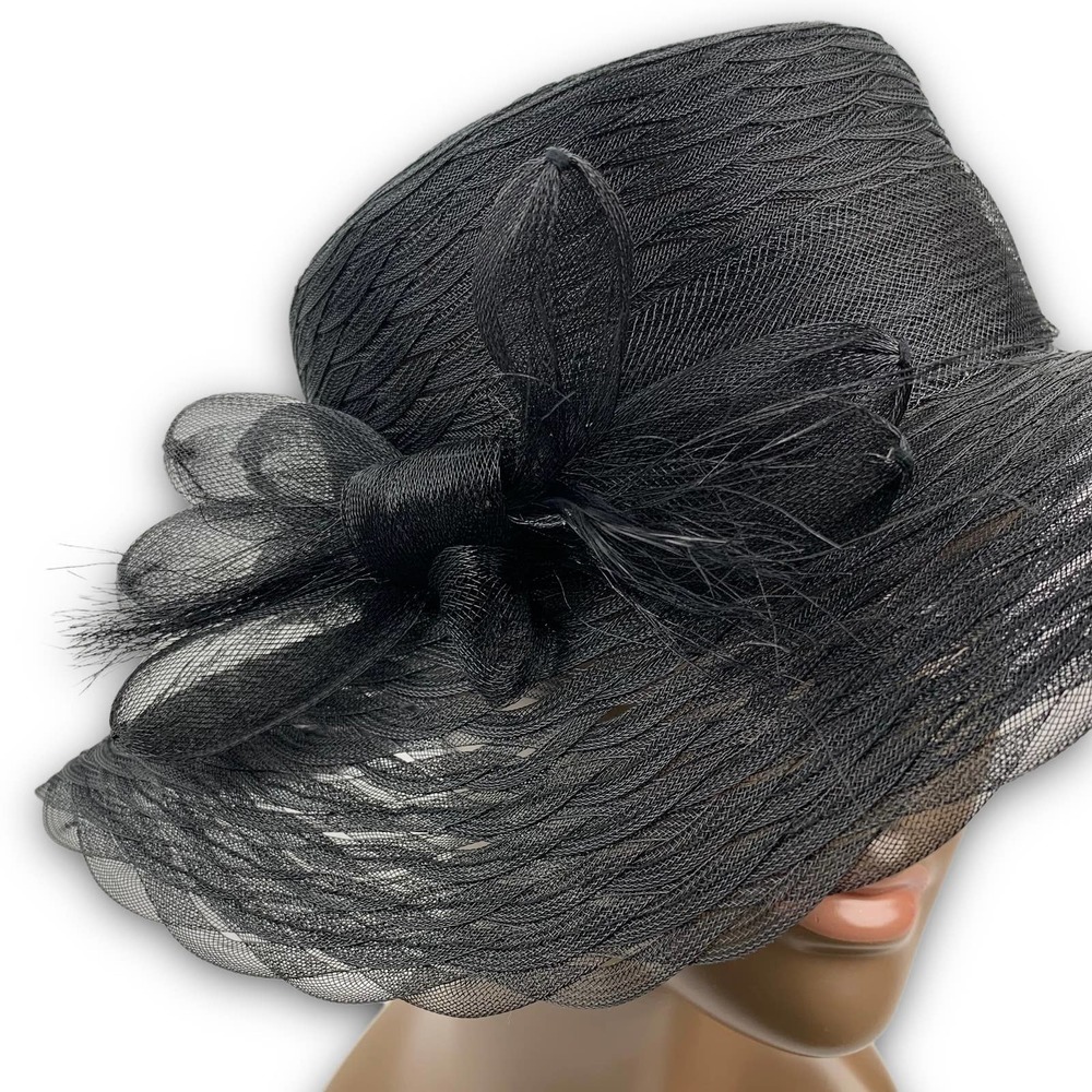 Vintage PLAZE SUITE NEW YORK glam black mesh hat with large bow - Picture 2 of 12